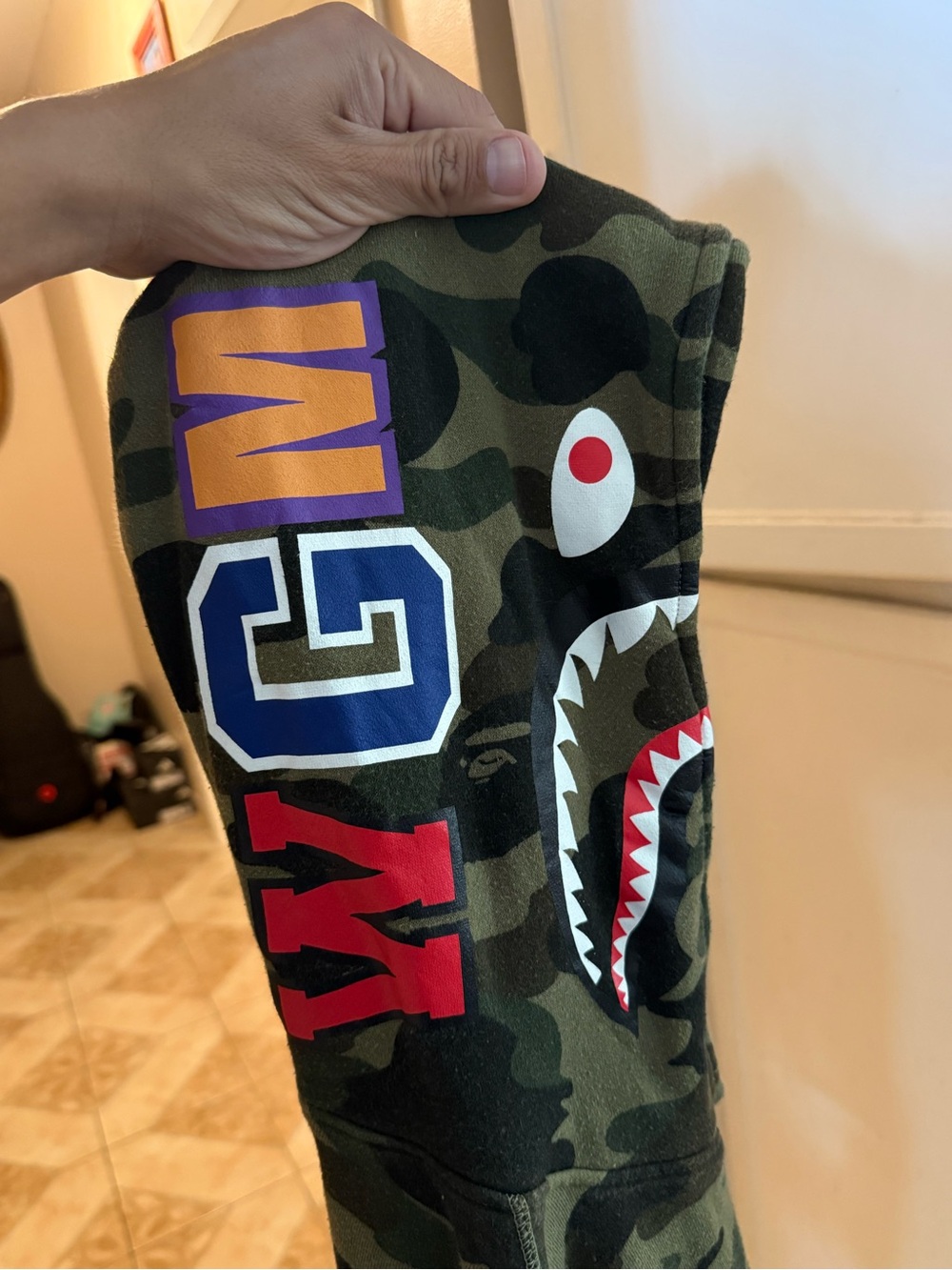 Size 150 Large Youth A Bathing Ape Kids Green Camo Hoodie Good condition shark
